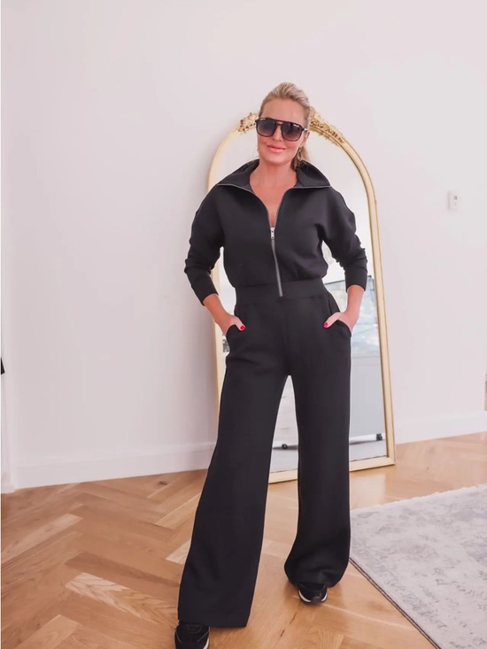 SPANX Pants - SPANX Black Zip-Front Wide-Leg Jumpsuit